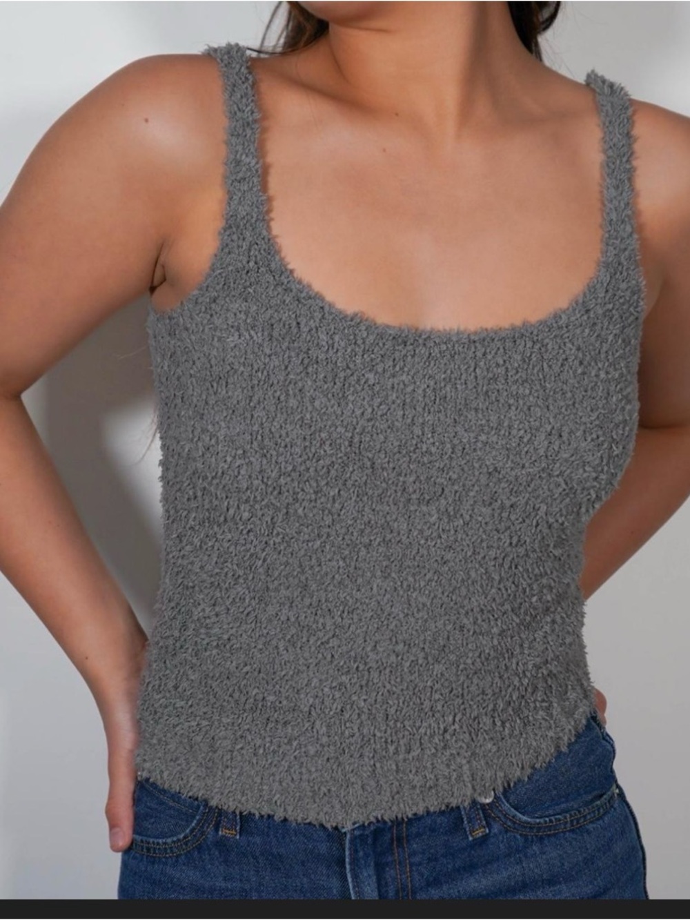 SKIMS 2 Cozy Knit Tank XS Smoke/Camel Boucle Yarn